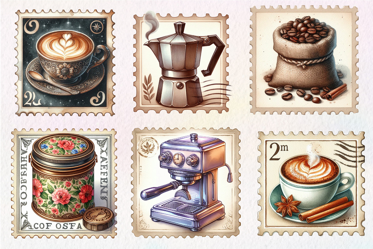 Coffee Old Postage Stamp Clipart, an Illustration by CreationArt (Photo 5 of 5)