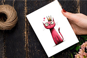 Quirky Valentine Cats Clipart, an Illustration by Watercolor design (Thumbnail 4 of 9)