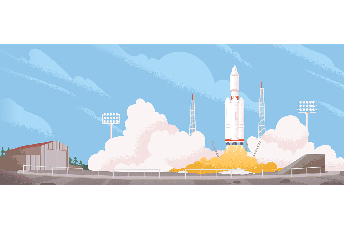 Spaceship launch. Rocket taking off, a Technology Illustration by Good Studio (Photo 1 of 3)