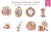 Watercolor Embroidery Clipart, a Decorative Illustration by BerryPieArt (Thumbnail 3 of 4)