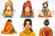 Watercolor Autumn Girl Clipart PNG, a Seasonal Illustration by Canvas Craft (Thumbnail 3 of 4)