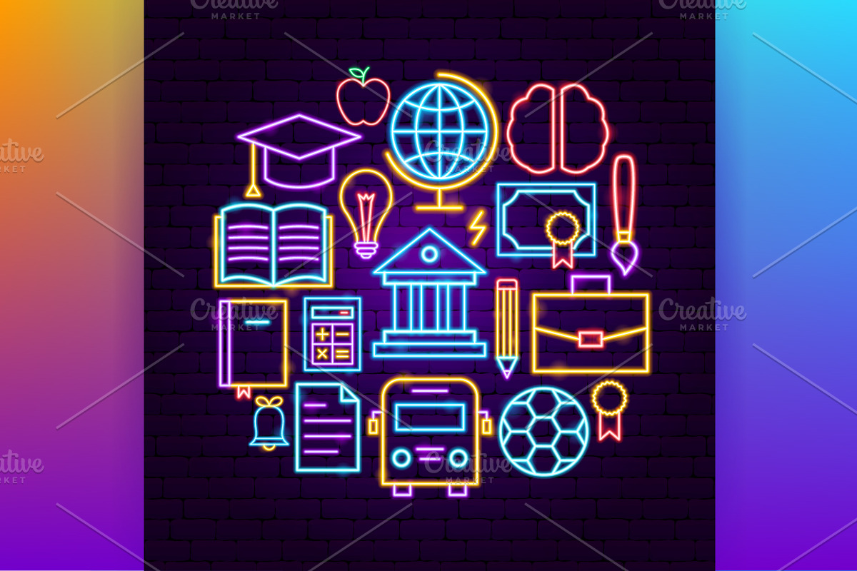 Education Back to School Neon Icons, an Outline Icon by Anna_leni (Photo 4 of 11)