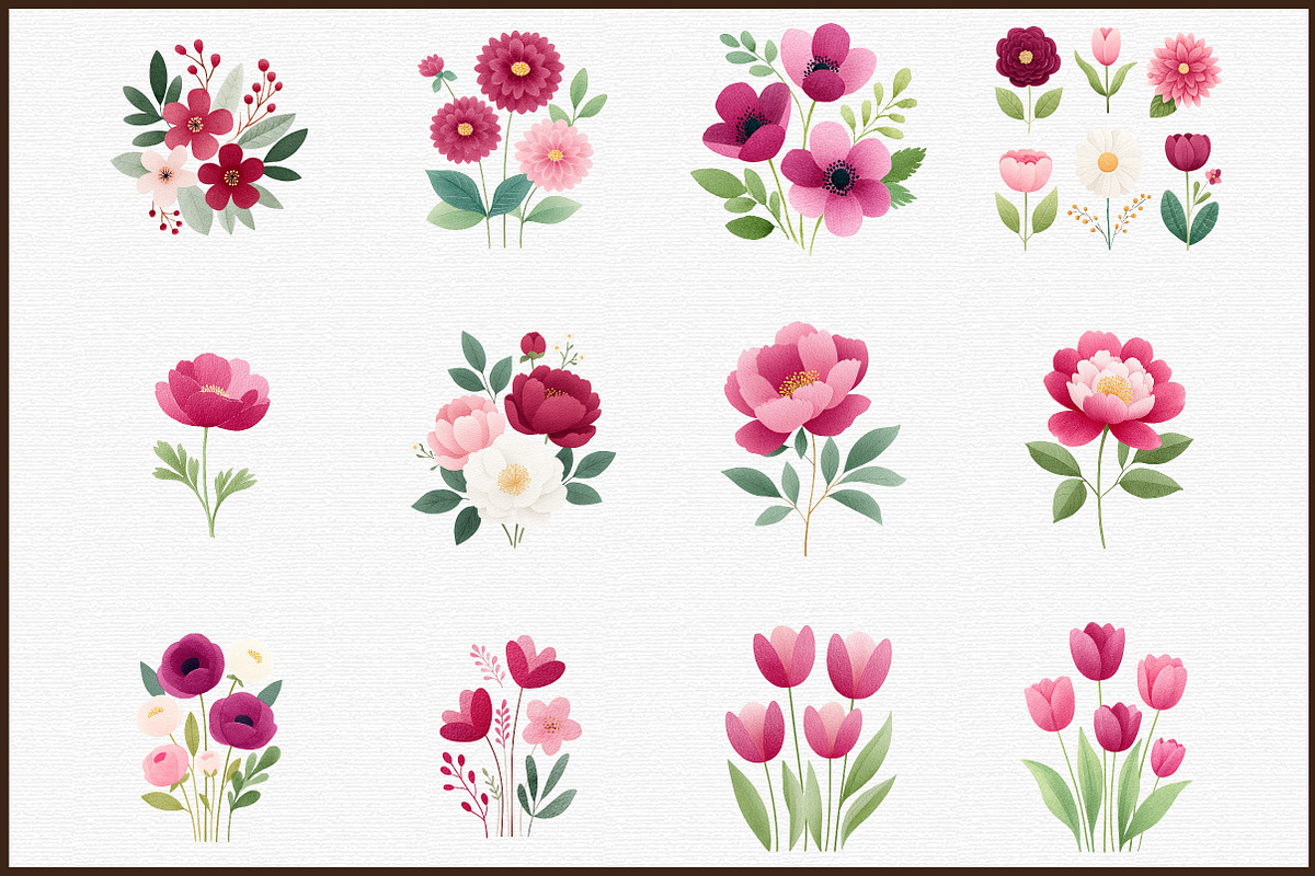 Watercolor Burgundy Florals Png, an Illustration by Sublimation Artist (Photo 3 of 6)