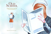 Watercolor Old School Clipart Set, a Seasonal Illustration by ArtCreationsDesign (Thumbnail 4 of 18)
