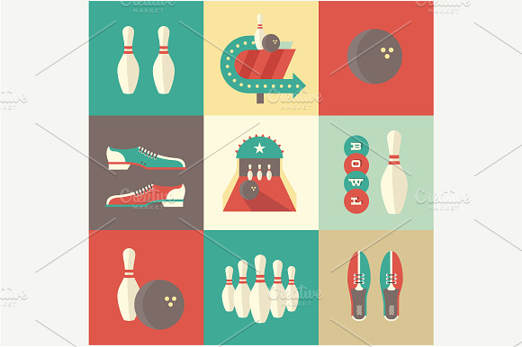 Flat Bowling Icons