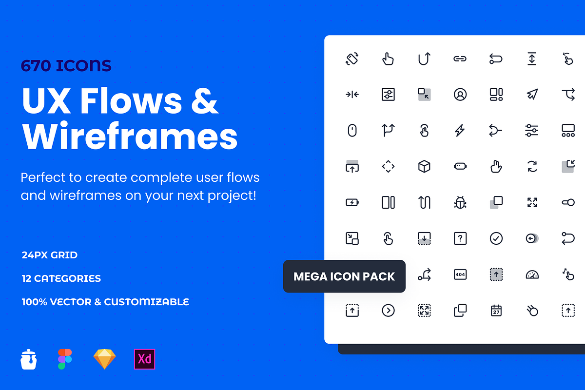 UX Flow &  Wireframe Mega Icon Pack, an Icon by Tarful Creative (Photo 1 of 8)