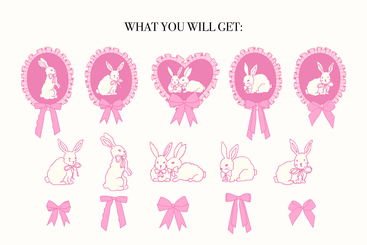 Coquette Bunnies hand drawn vectors, an Animal Illustration by yabluko_draws (Photo 2 of 6)