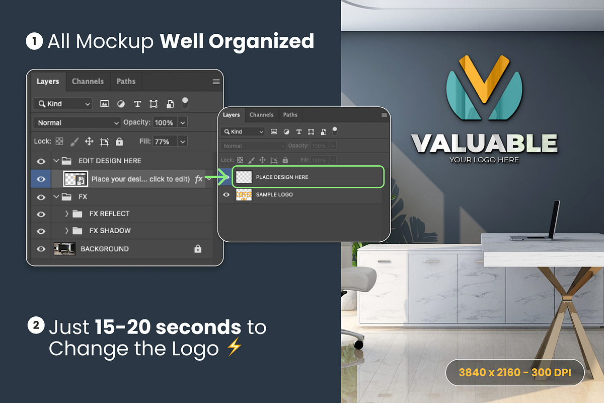 PSD Modern Office Wall Logo Mockup, an Advertising Mockup by Ayy (Photo 2 of 15)
