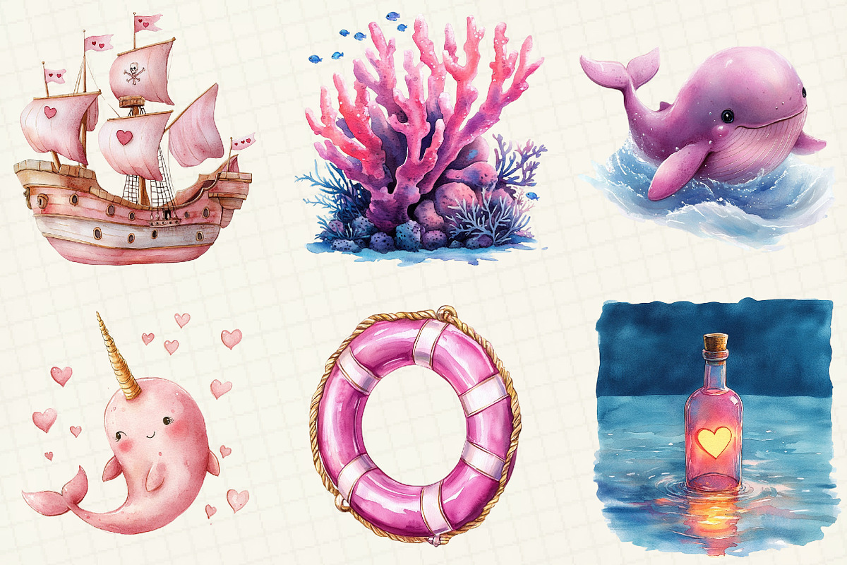 Pink Sea Adventure Clipart, an Illustration by OK Design (Photo 2 of 5)