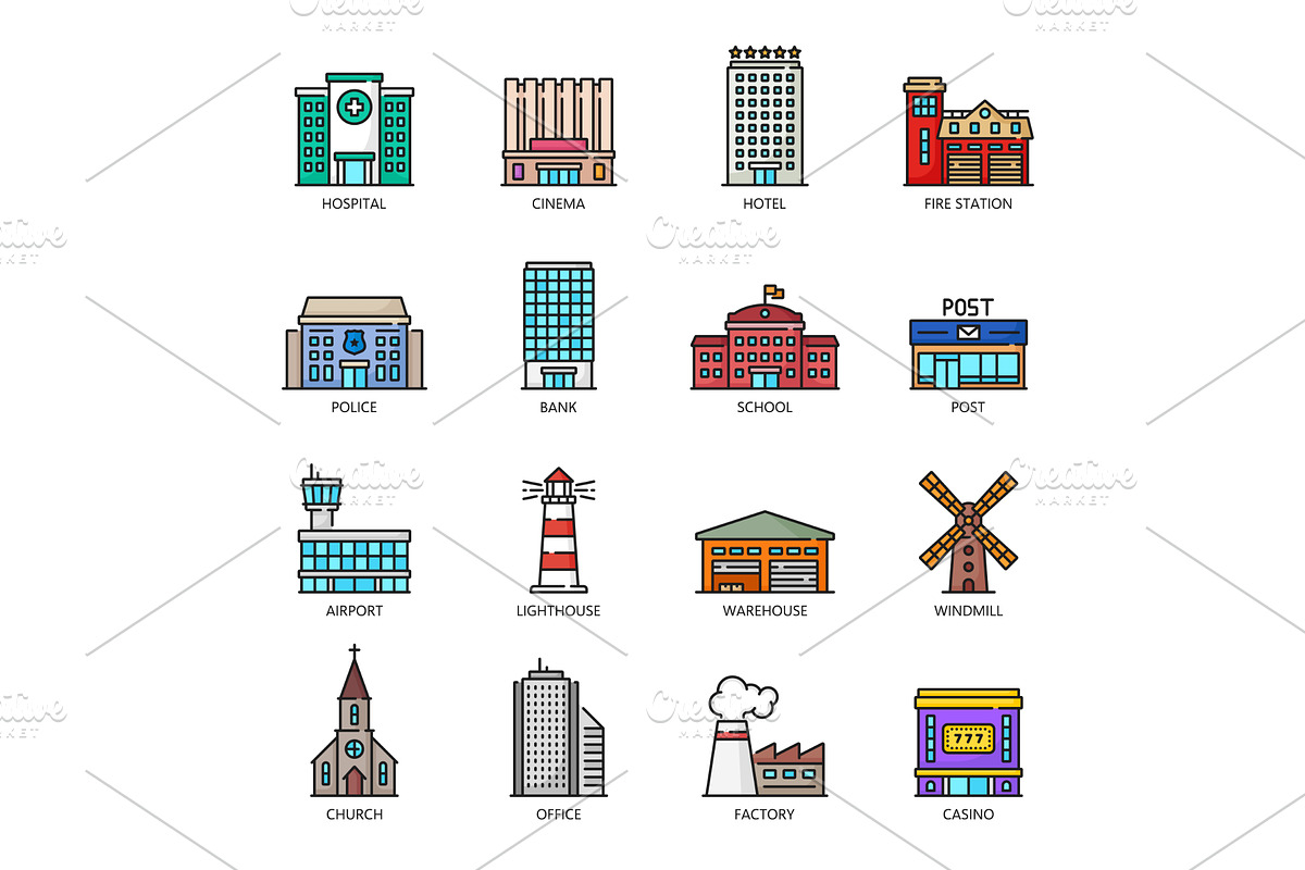 City architecture buildings icons, an Education Illustration by Vector Tradition