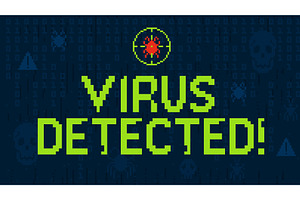 Pixelated virus detection alert, a Technology Illustration by winwin.art