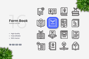 Farm Book Outline Icons, an Icon by Upnowgraphic