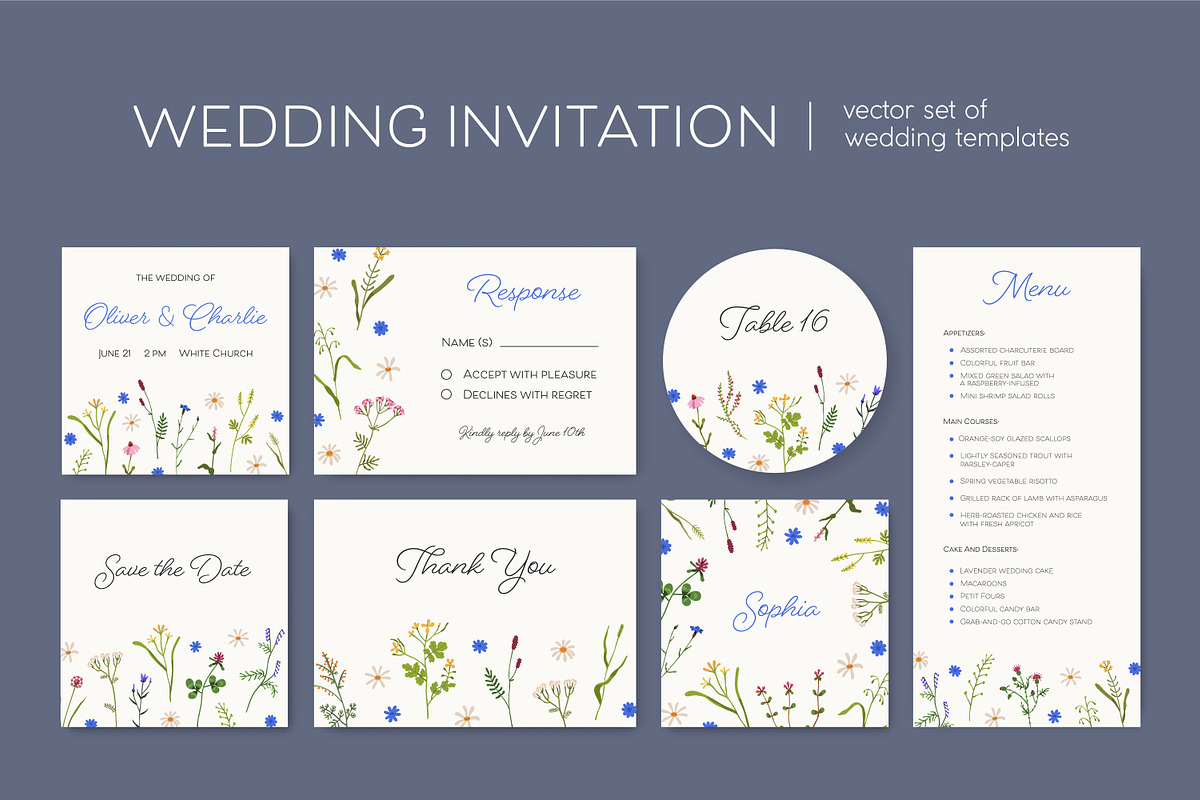 Floral wedding card designs set, a Decorative Illustration by Good Studio (Photo 1 of 3)