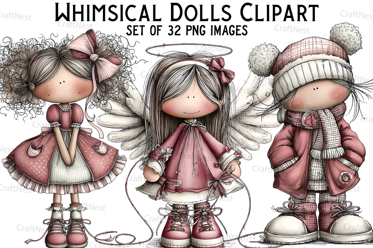Whimsical Dolls Clipart Bundle, an Illustration by Craft Nest (Photo 1 of 8)