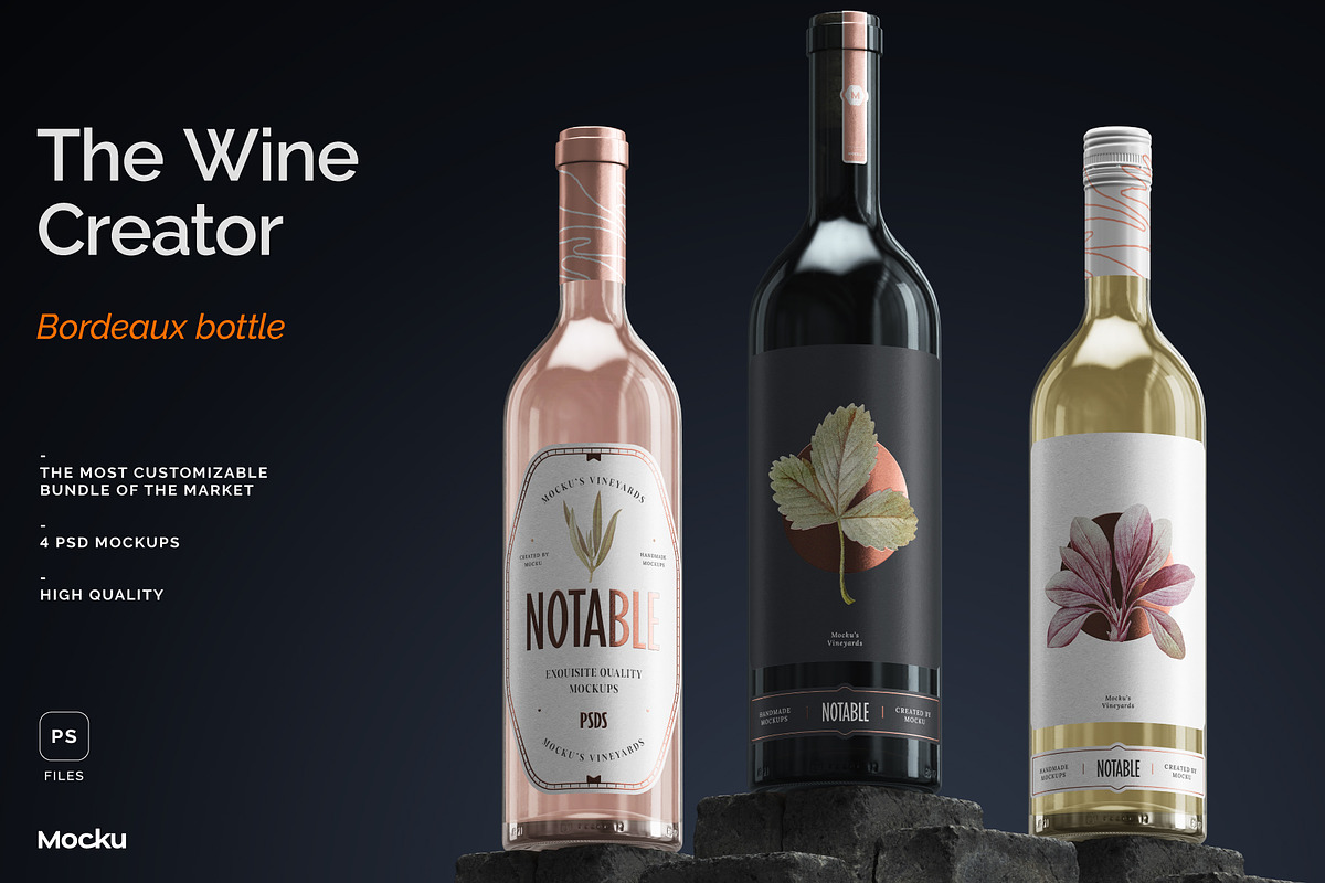 The wine creator - Bordeaux bottle, a Product Mockup by Mocku (Photo 1 of 14)