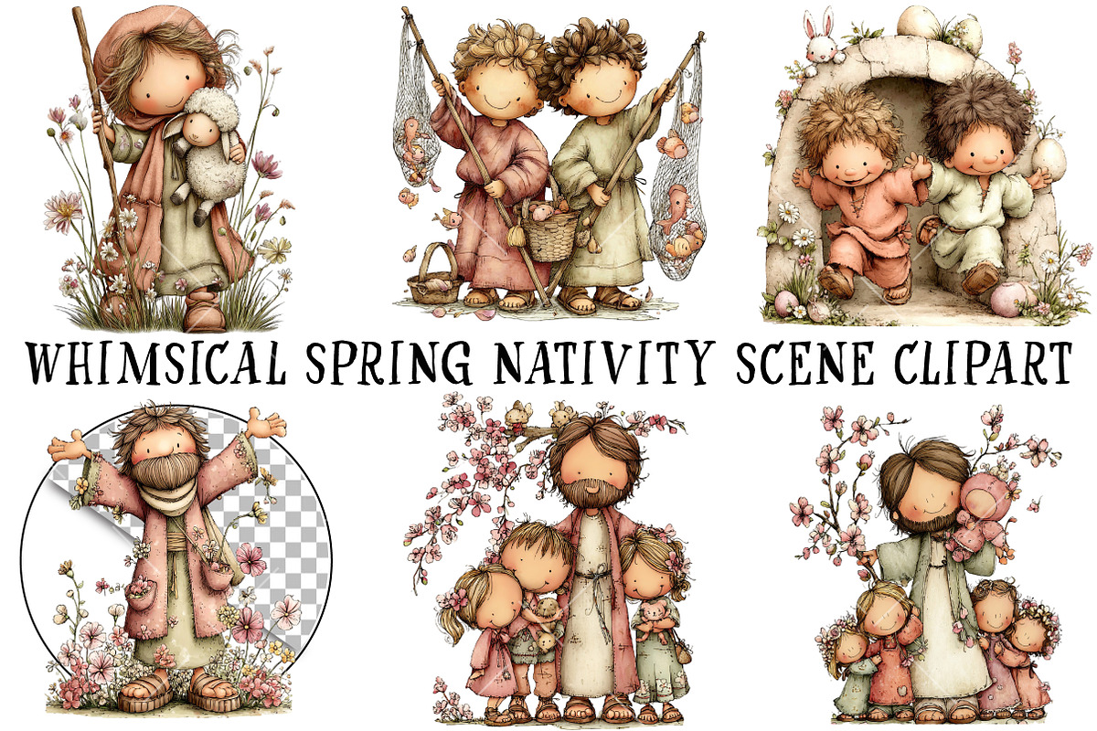 Whimsical Spring Nativity Scene Clip, an Illustration by OK Design (Photo 2 of 6)