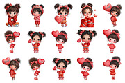 Cute Little Valentine Girls Clipart, an Illustration by DreamArtGraphic (Thumbnail 2 of 4)