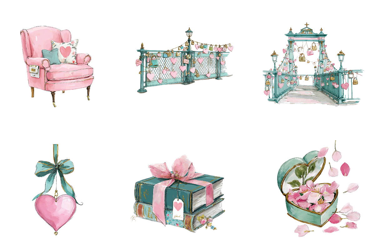 Watercolour Romantic Clipart, an Illustration by CreationArt (Photo 4 of 7)