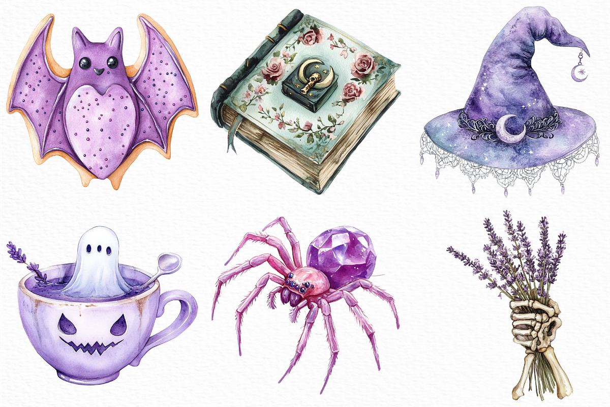 Watercolor Lavender Halloween PNG, an Illustration by Craft Nest (Photo 5 of 6)