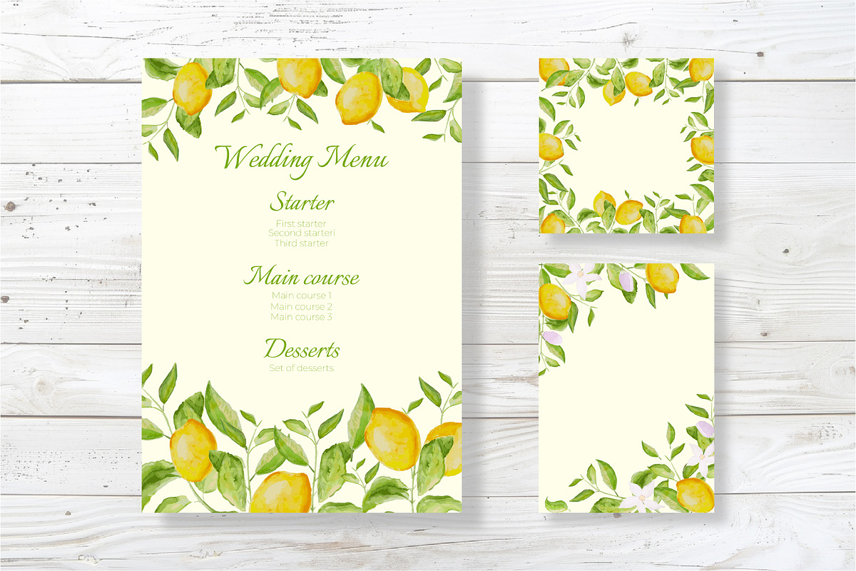 Lemons watercolor wedding set, an Invitation Template by Idressart (Photo 6 of 8)