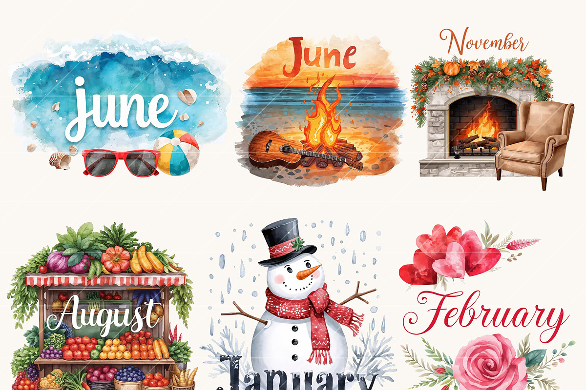 Months of the Year Clipart Bundle, an Object Illustration by Design Scotch (Photo 5 of 8)