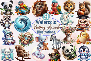 Watercolor Baby Animal Nursery Clipa, an Illustration by SVGArt