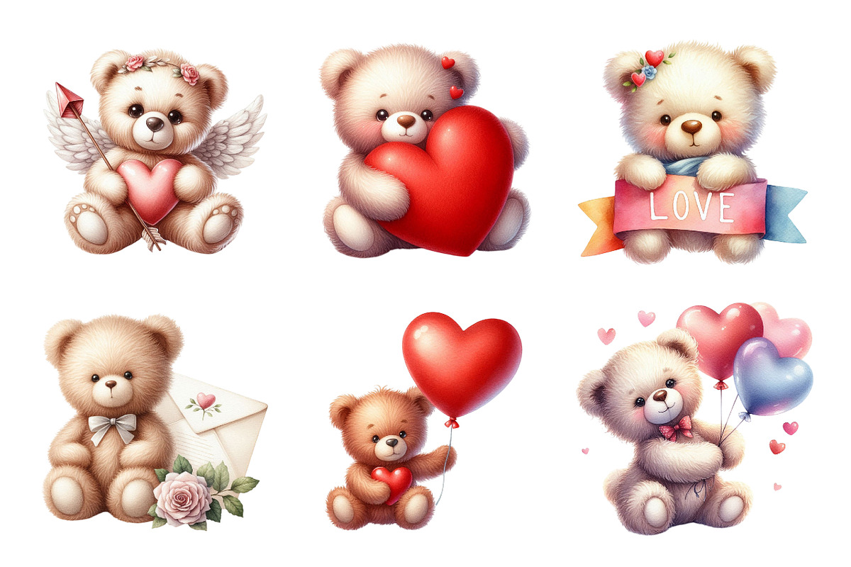 Teddy Bear Valentine Clipart, an Illustration by Design Market (Photo 2 of 5)