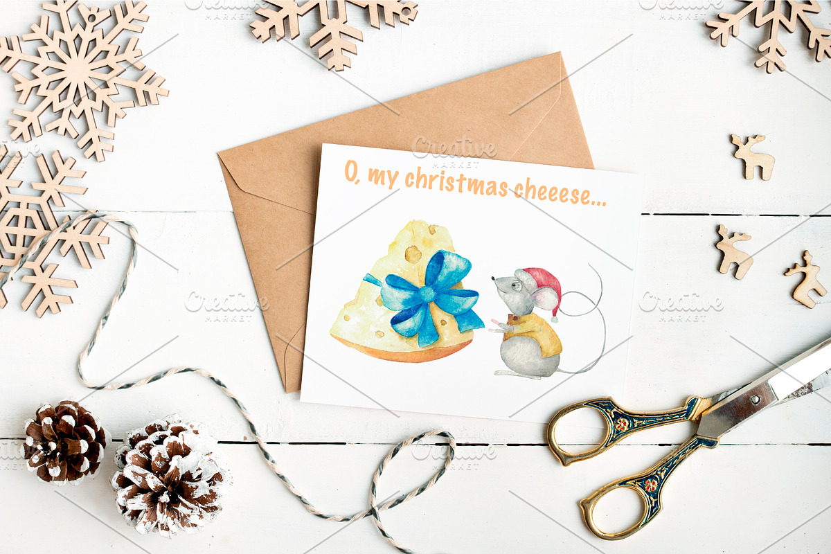 Christmas cheese. Watercolor set, an Animal Illustration by SaharaArt (Photo 5 of 5)