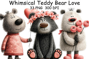 Whimsical Teddy Bear Love Clipart, an Illustration by CraftArtStudio