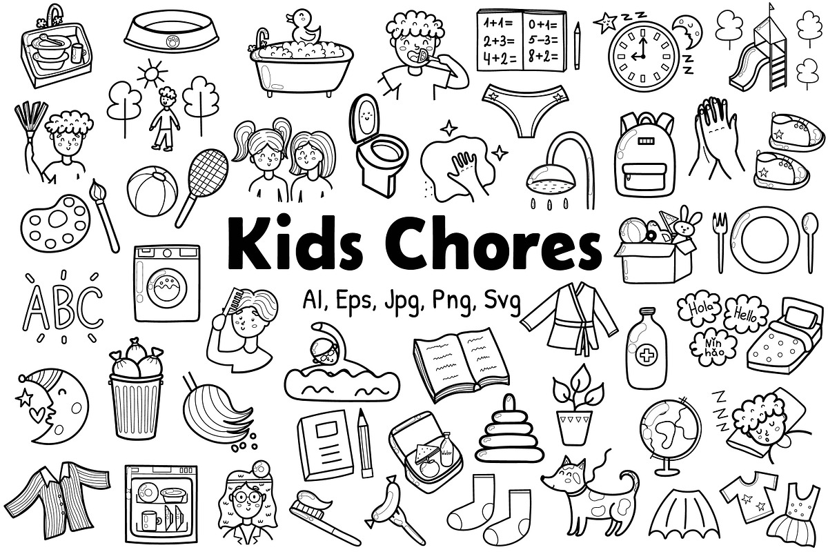 Kids Chores Clipart Collection, an Education Illustration by Gulnara Sabirova (Photo 2 of 8)