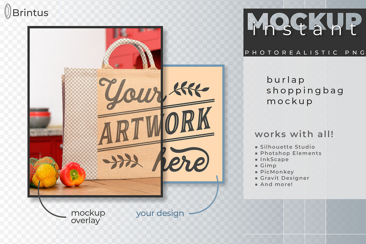 Instant mockup Burlap shopping bag preview 2