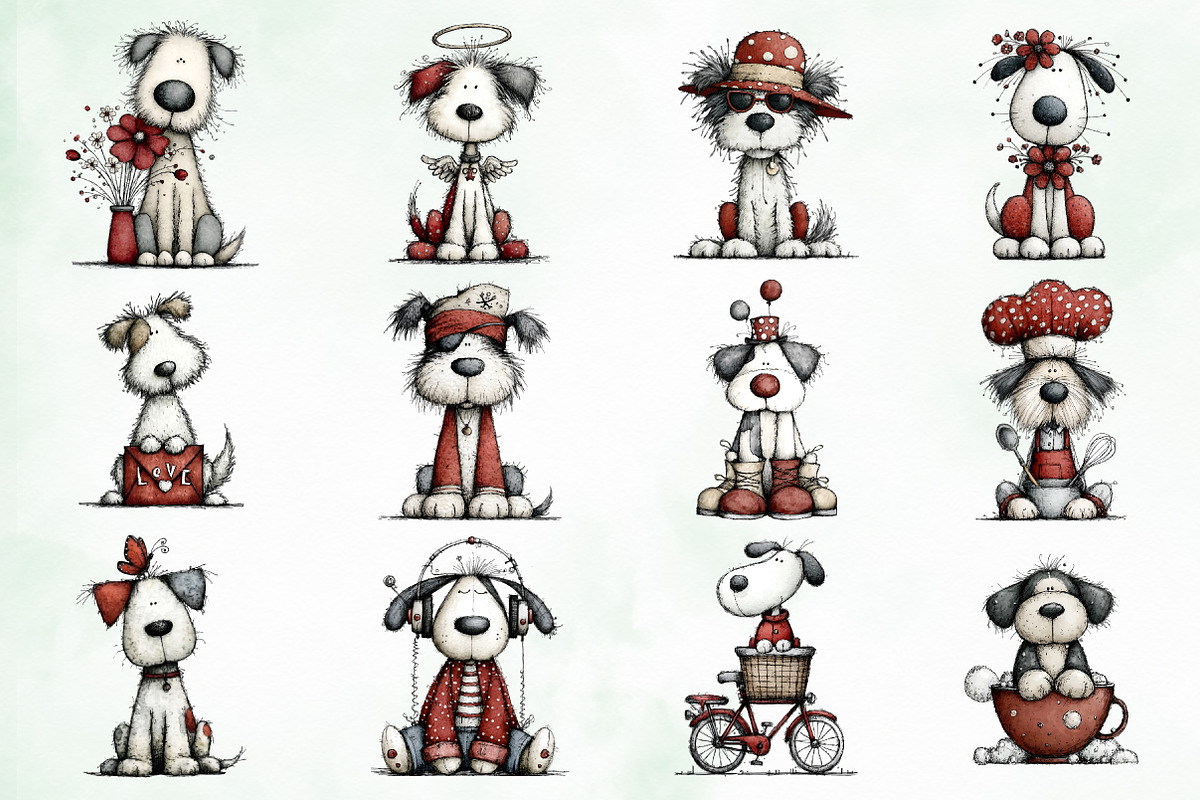 Whimsical Quirky Dogs Clipart Bundle, an Illustration by Creative Art