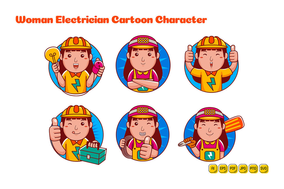 Woman Electrician Cartoon Vector, a Person Illustration by MEDZ (Photo 2 of 3)