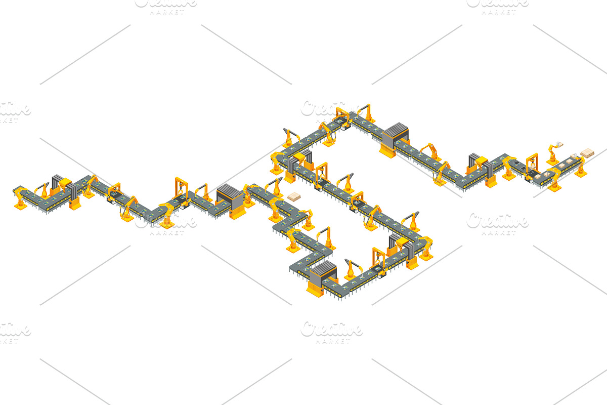 Automated assembly line, a Technology Illustration by Yayasya