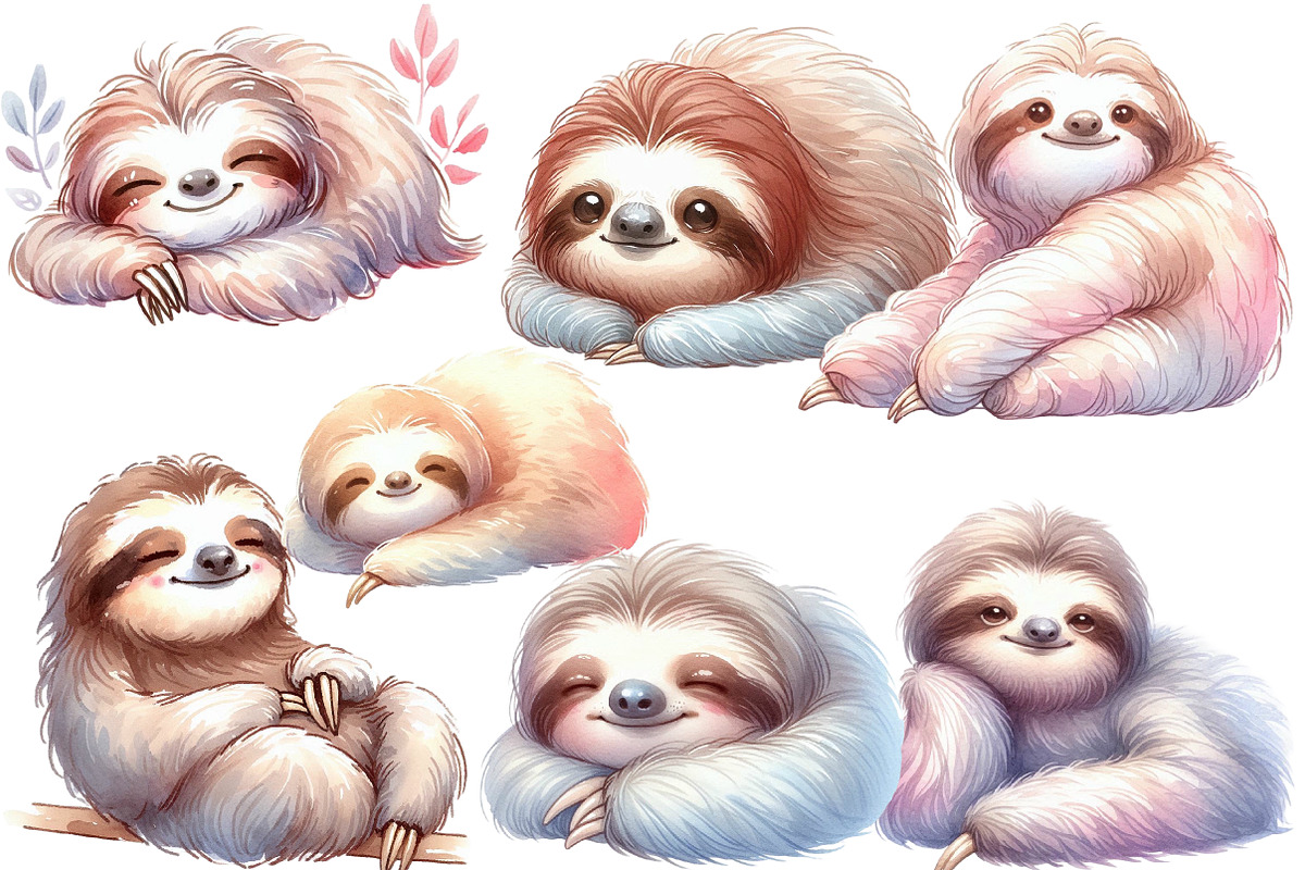 Watercolor Sloth clipart, an Illustration by Designworld (Photo 2 of 5)