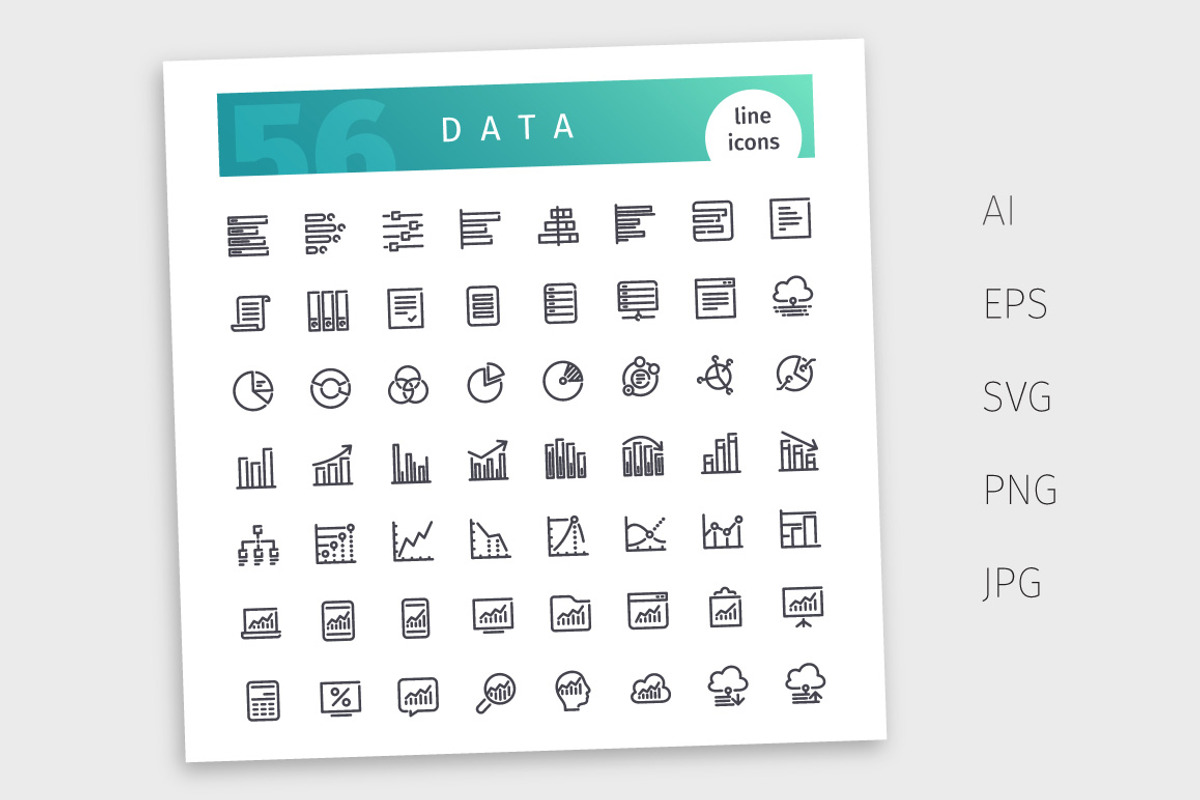 Data Line Icons Set, an Outline Icon by Voysla's Shop (Photo 4 of 4)