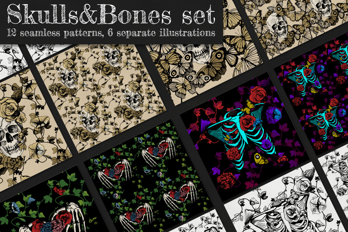 Skulls & Bones set, a Decorative Illustration by CatMadePattern (Photo 1 of 7)