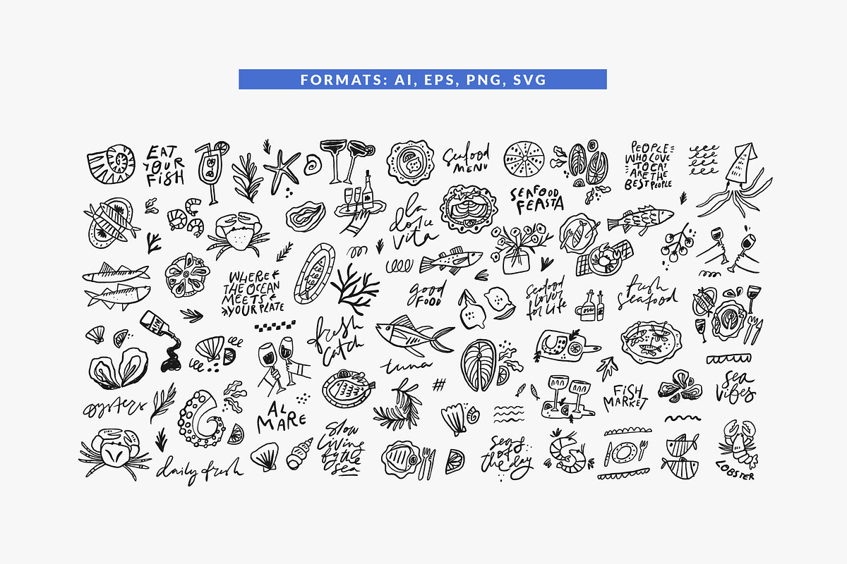Seafood Menu | Hand drawn clipart, a Food Illustration by Favete Art (Photo 3 of 9)