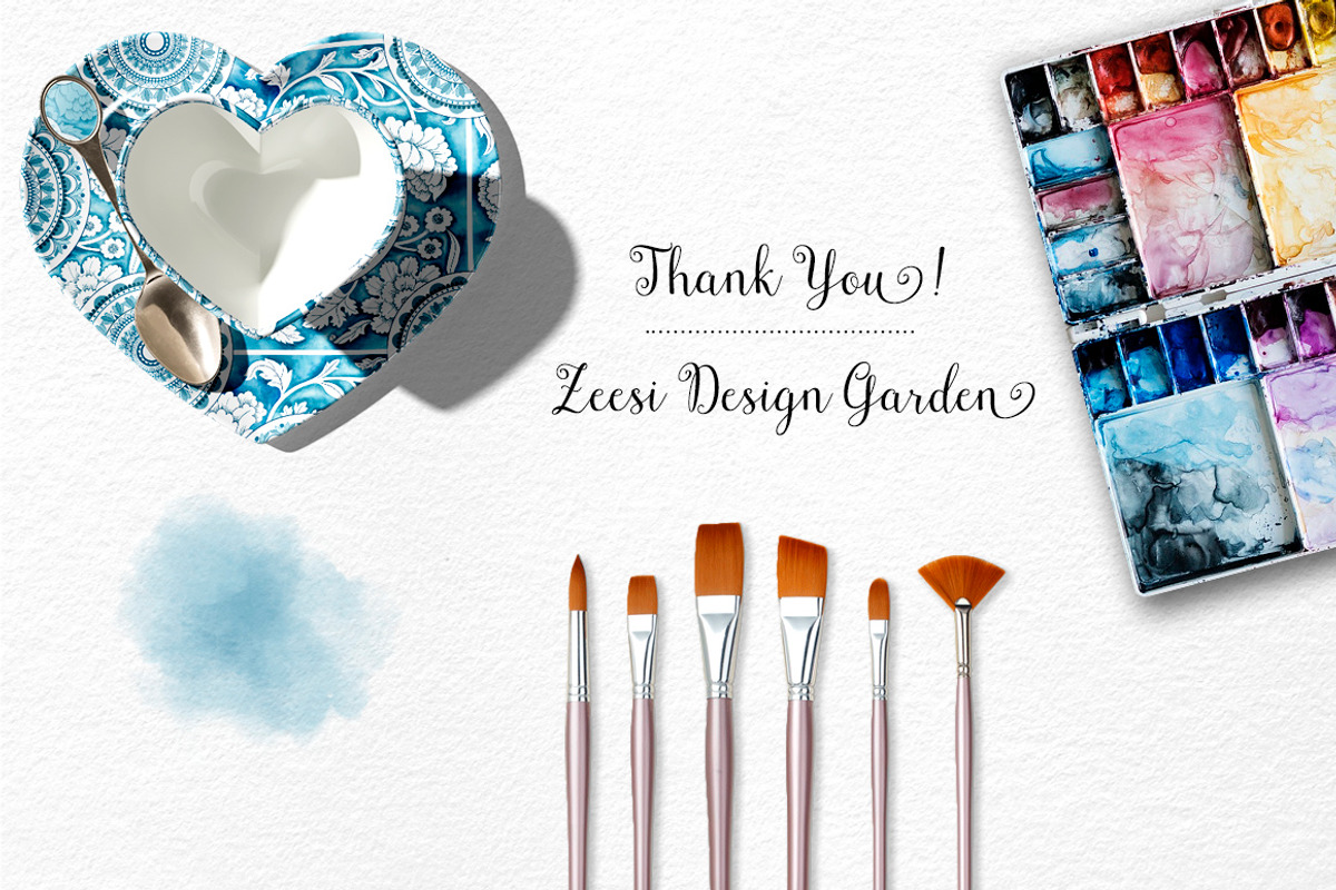 Watercolor Portuguese Tiles Patterns, a Pattern Graphic by Zeesi Design Garden (Photo 8 of 8)