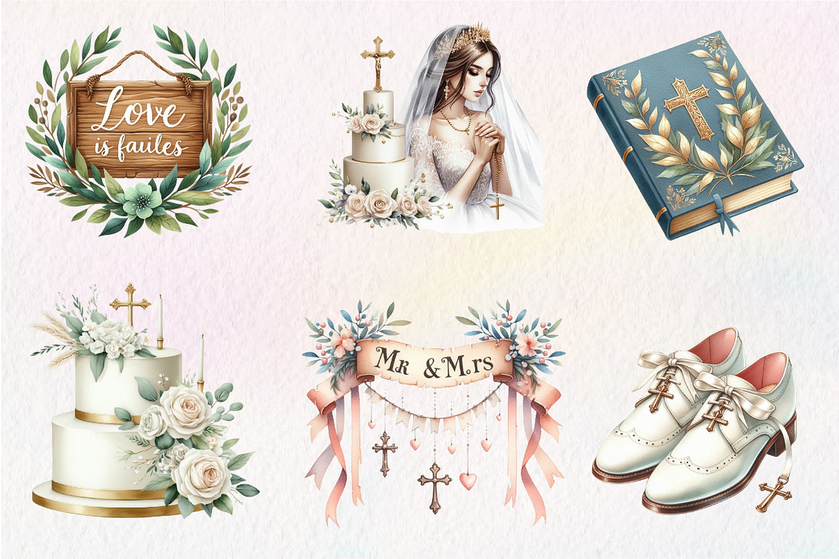 Watercolor Christian Wedding Clipart, an Illustration by CreationArt (Photo 2 of 5)