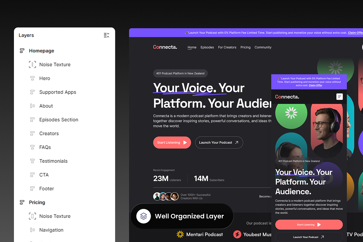 Connecta - Podcast Platform Website, a Landing Page Template by SLAB! Design (Photo 2 of 5)
