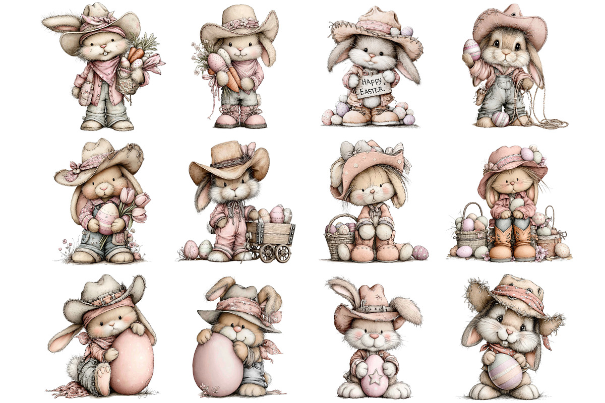Western Easter Bunny Clipart, an Illustration by DreamArtGraphic (Photo 3 of 4)