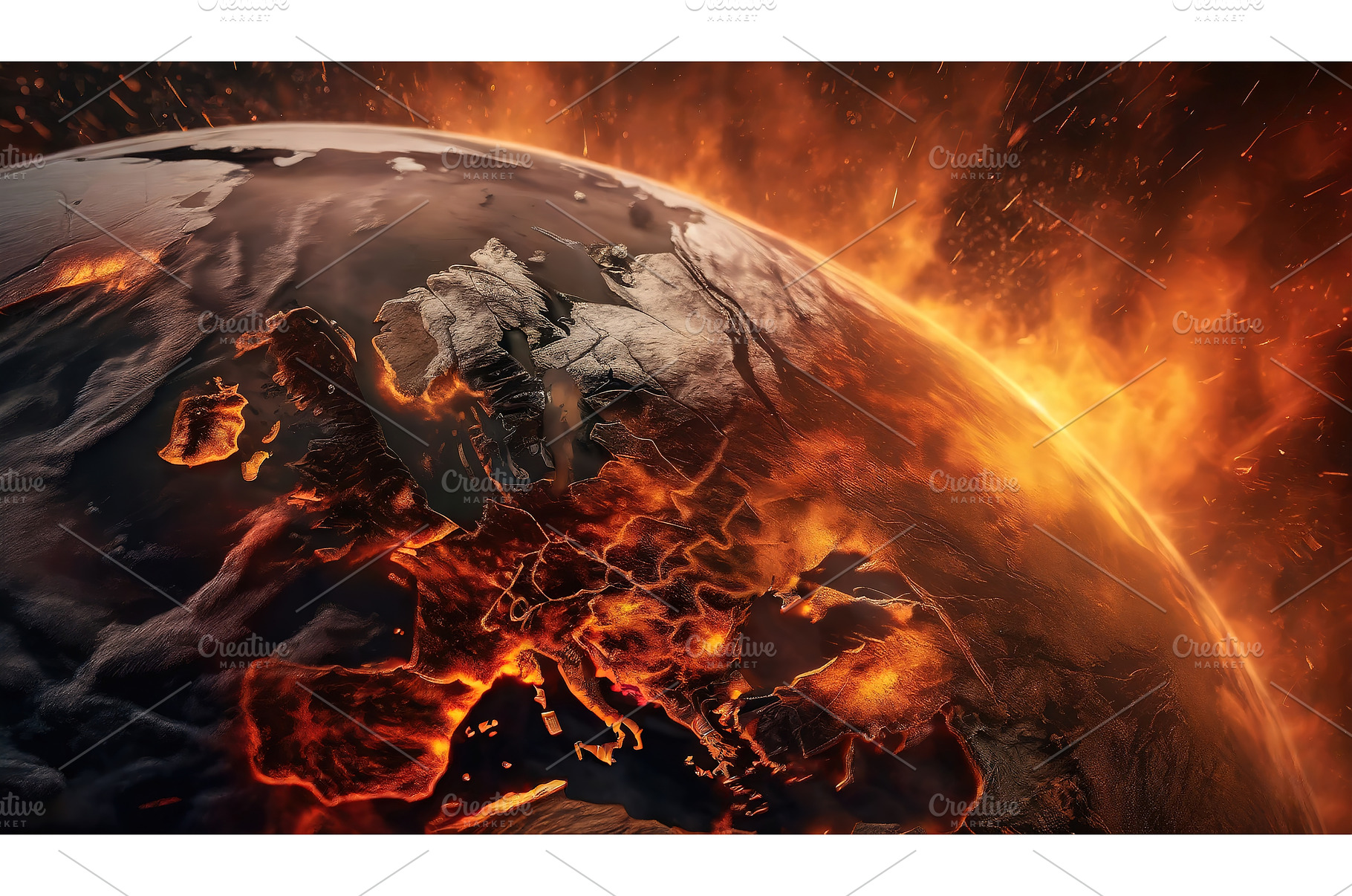 A burning Earth with fiery effects, an Industrial Photo by Igor Tichonow