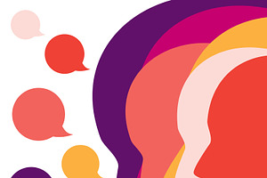 People profile heads in dialogue.