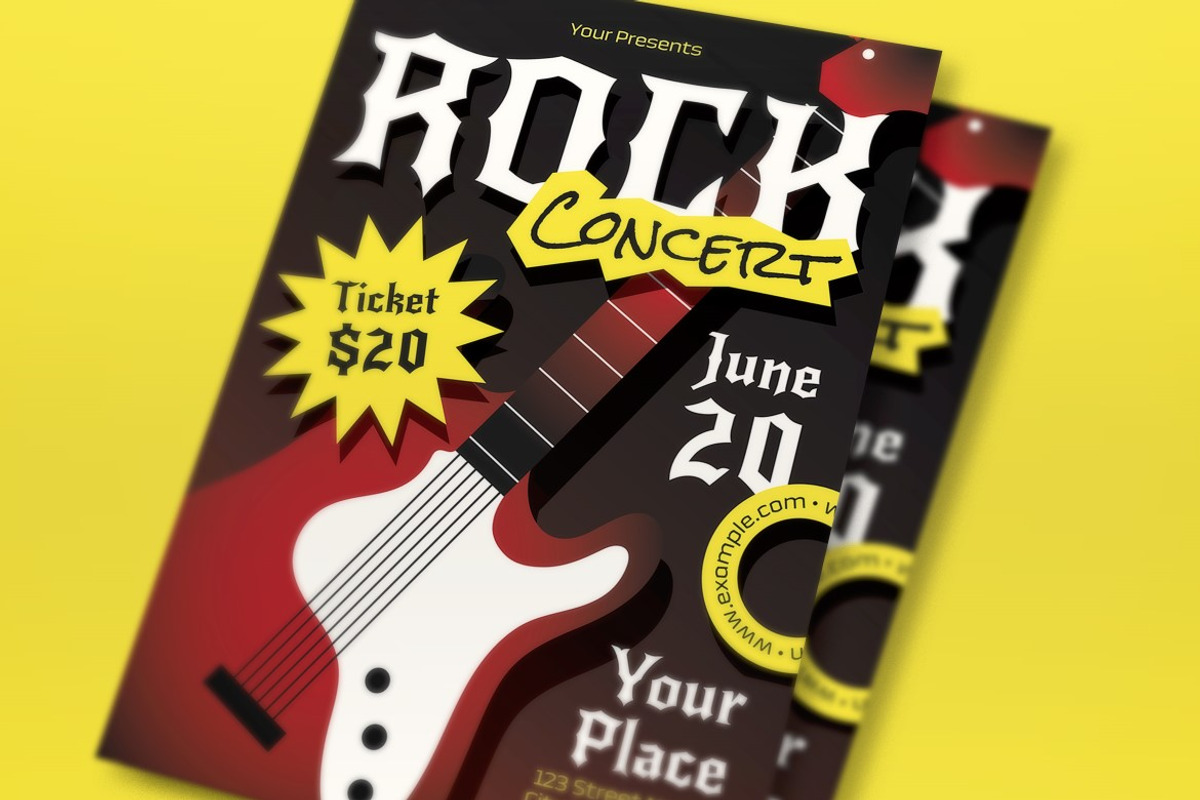 Red Gradient Rock Concert Flyer Set, a Flyer Template by graphicook (Photo 3 of 6)