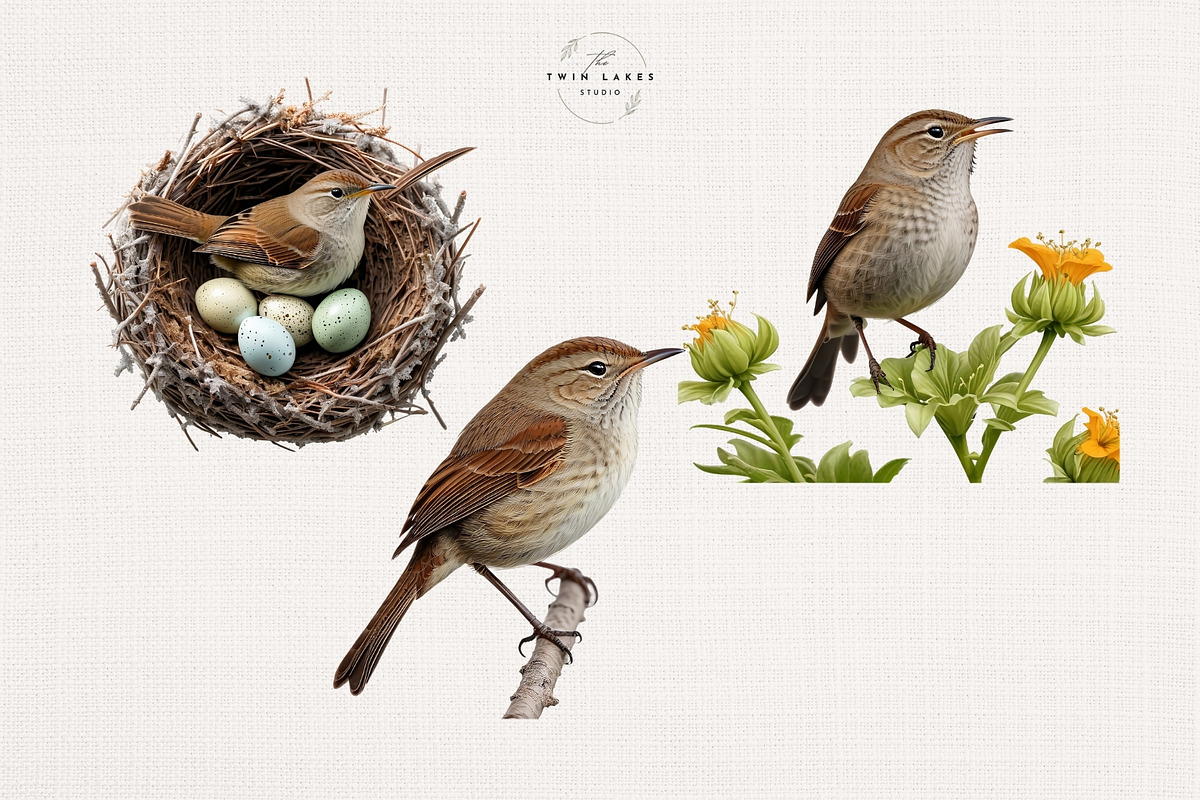 Watercolor House Wren Clipart Set, an Animal Illustration by The Twin Lakes Studio (Photo 3 of 7)