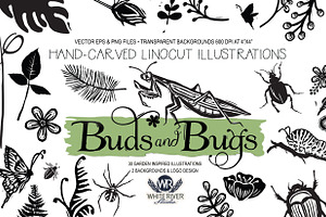 Buds And Bugs Linocuts