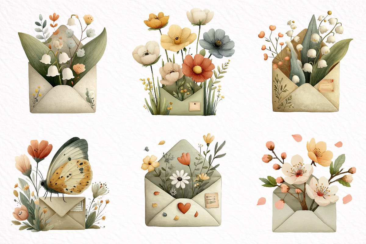 Whimsical Spring Envelope Clipart, an Illustration by DreamArtGraphic (Photo 4 of 8)