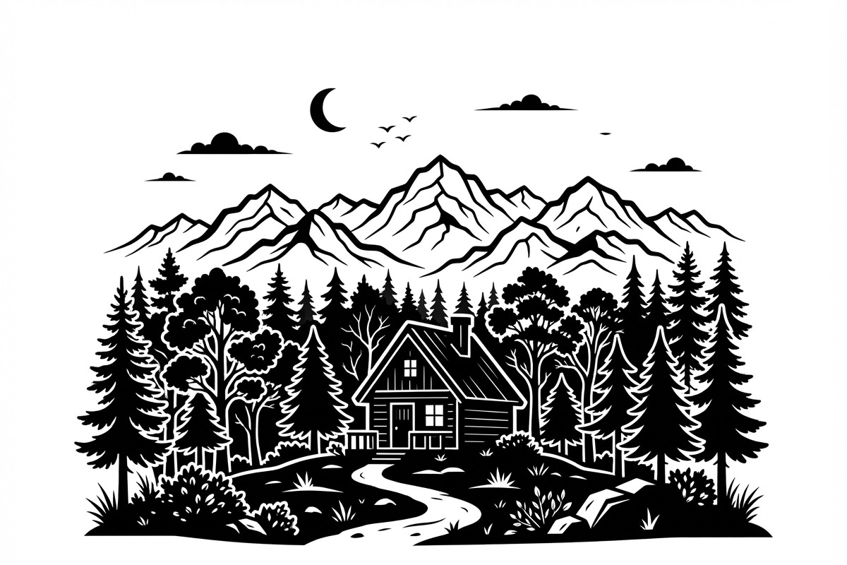50 Forest Cabin Landscape Silhouette, an Empty State Illustration by Amazin_art (Photo 22 of 38)