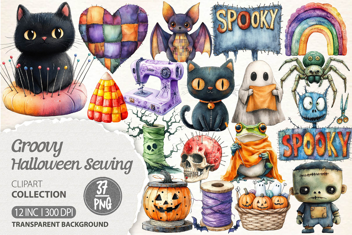 Groovy Halloween Sewing Clipart, an Illustration by Dream Creation (Photo 1 of 7)